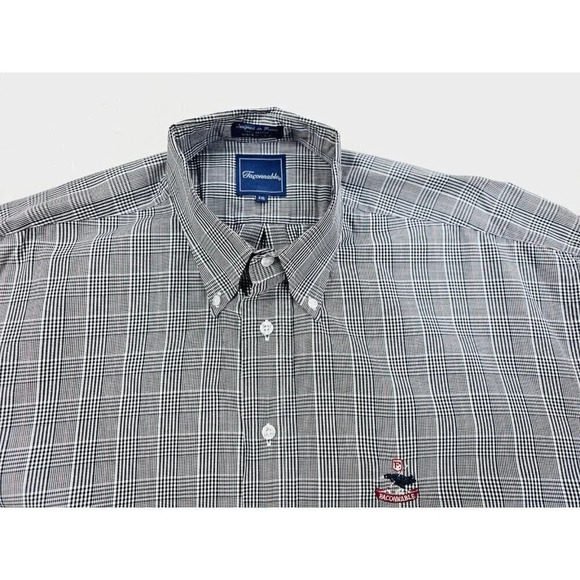 Faconnable 2XL Men's Black White Red Trim Check Embroidered Chest Logo L/S Shirt - Picture 5 of 10